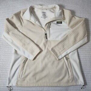 L.L.Bean Women’s XL Quarter Zip Fleece Pullover Cream Waffle Knit Outdoor